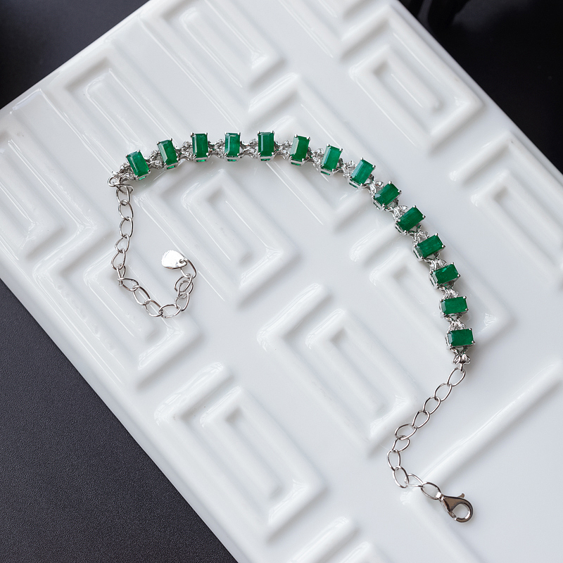 18K金镶钻哥伦比亚天然祖母绿宝石手链-红掌柜