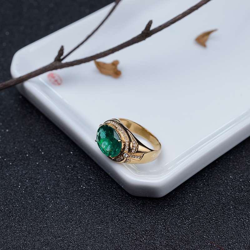 金镶钻亮绿祖母绿戒指-红掌柜