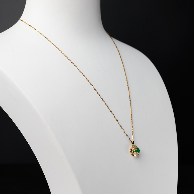 18K金镶钻鲜绿祖母绿项链-红掌柜