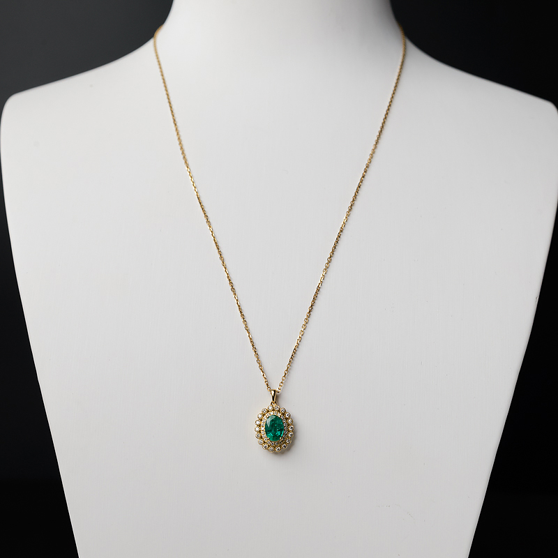 18K金镶钻天然鲜绿祖母绿项链-红掌柜