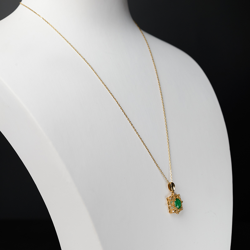 18K金镶钻鲜绿祖母绿项链-红掌柜