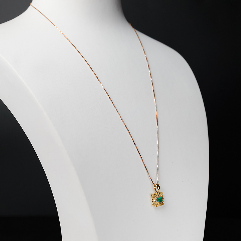 18K金镶钻鲜绿祖母绿吊坠-红掌柜