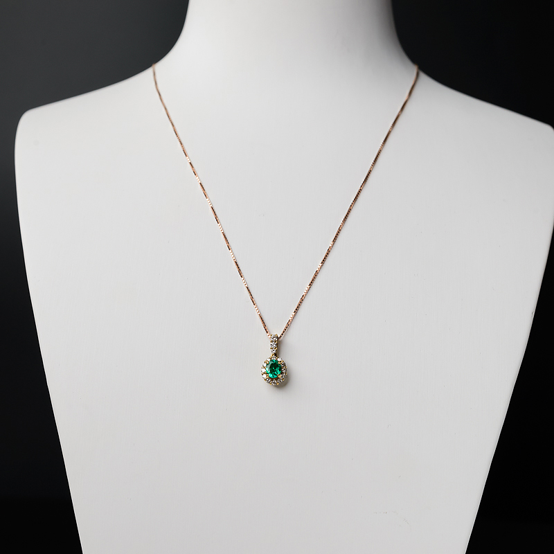 18K金镶钻天然鲜绿祖母绿吊坠-红掌柜