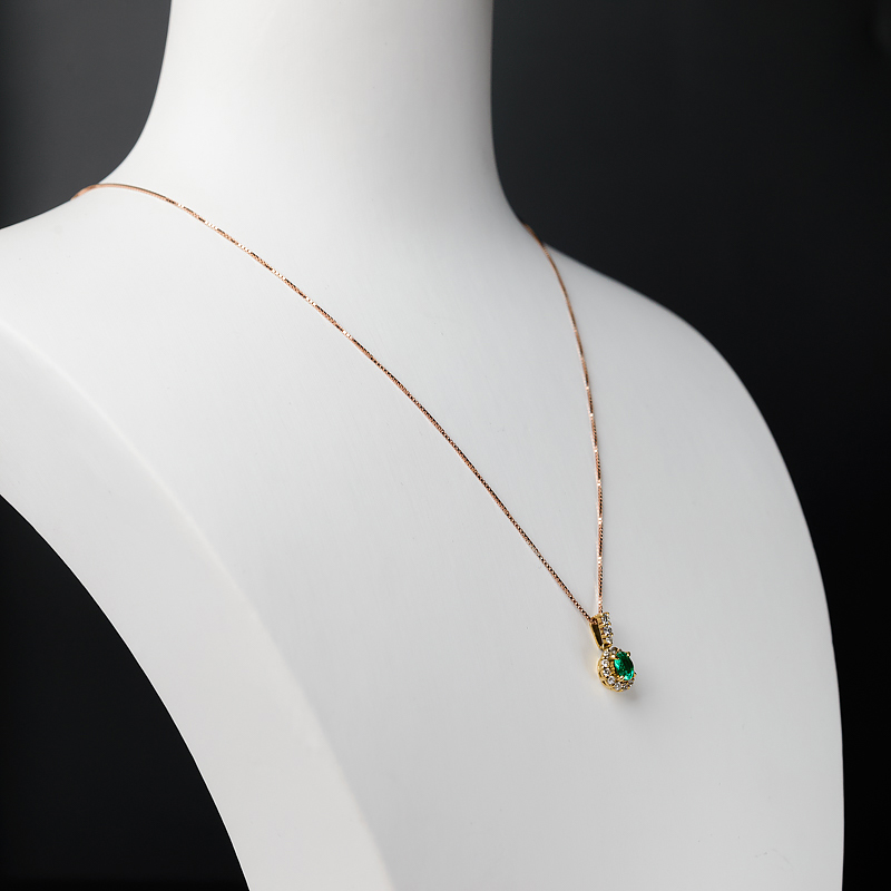 18K金镶钻鲜绿祖母绿吊坠-红掌柜