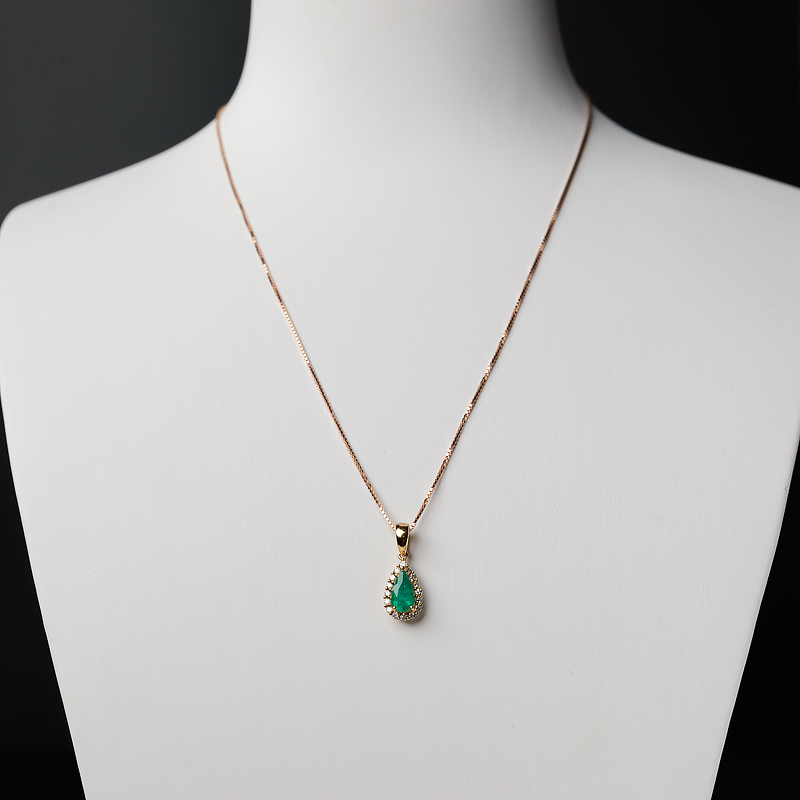 18K金镶钻天然鲜绿祖母绿吊坠-红掌柜