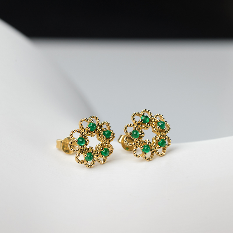 18K金镶鲜绿祖母绿耳钉-红掌柜