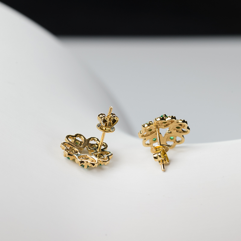 18K金镶天然祖母绿耳钉-红掌柜