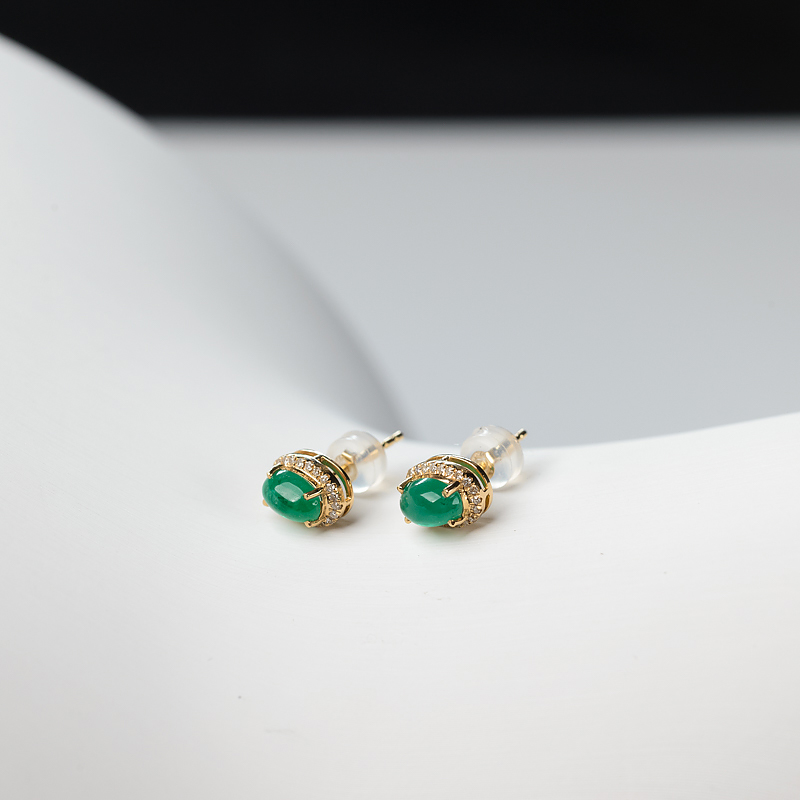 天然鲜绿祖母绿耳钉-红掌柜
