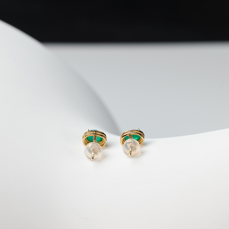 18K金镶钻天然祖母绿耳钉-红掌柜