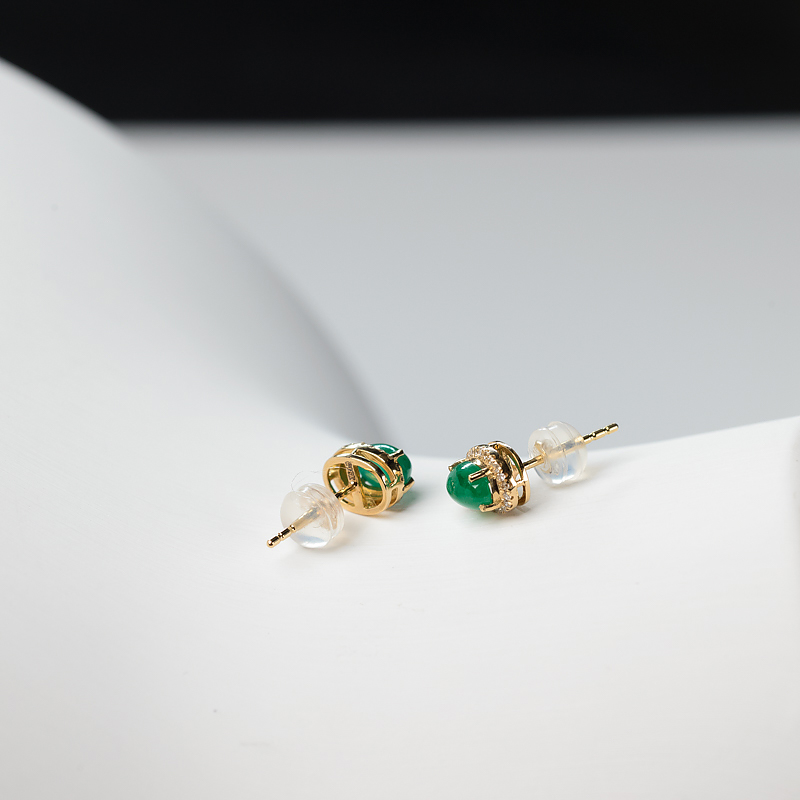 18K金镶钻祖母绿耳钉-红掌柜