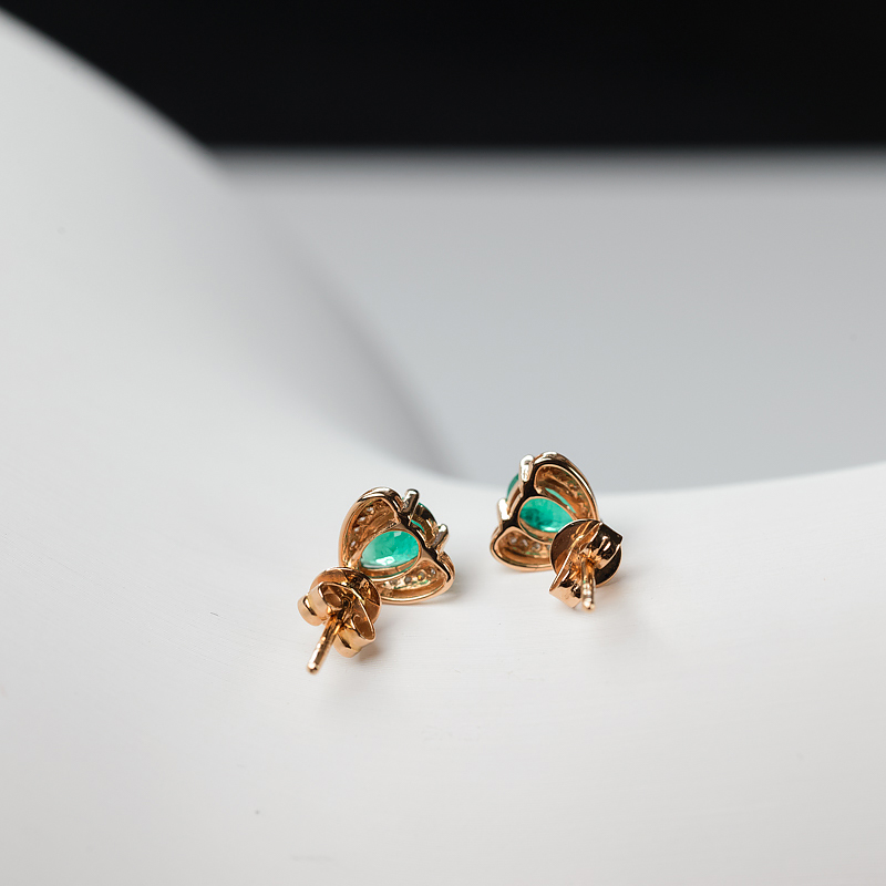 18K金镶钻天然祖母绿耳钉-红掌柜