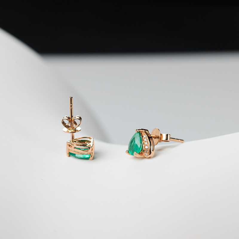 18K金镶钻祖母绿耳钉-红掌柜