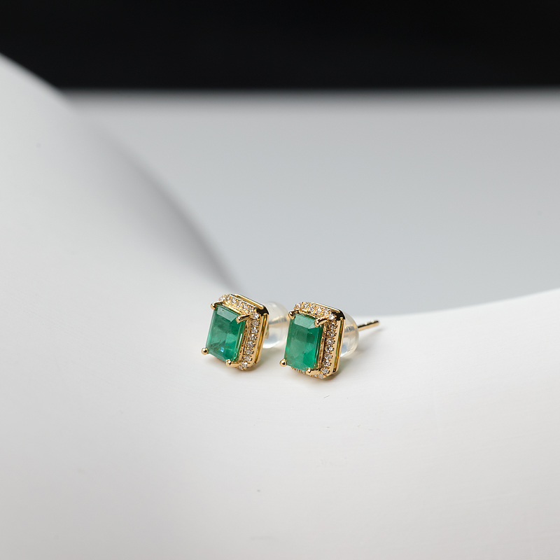 天然鲜绿祖母绿耳钉-红掌柜