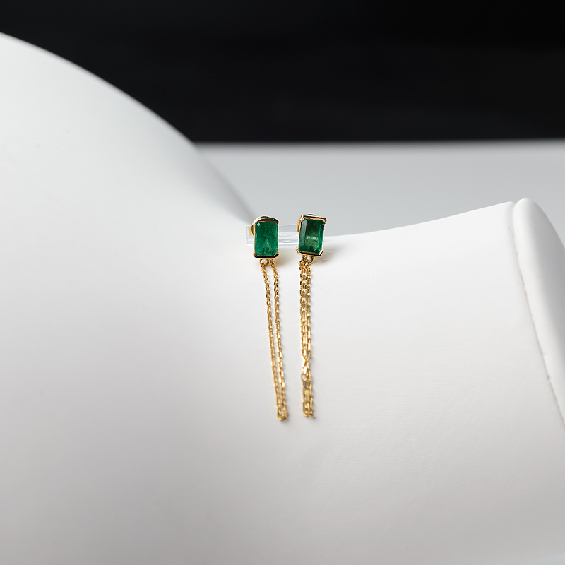 18K金镶天然鲜绿祖母绿耳钉-红掌柜