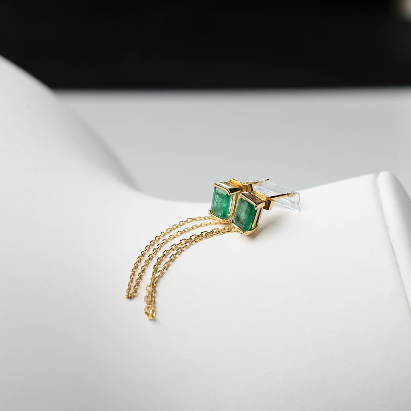 18K金镶鲜绿祖母绿耳钉-红掌柜