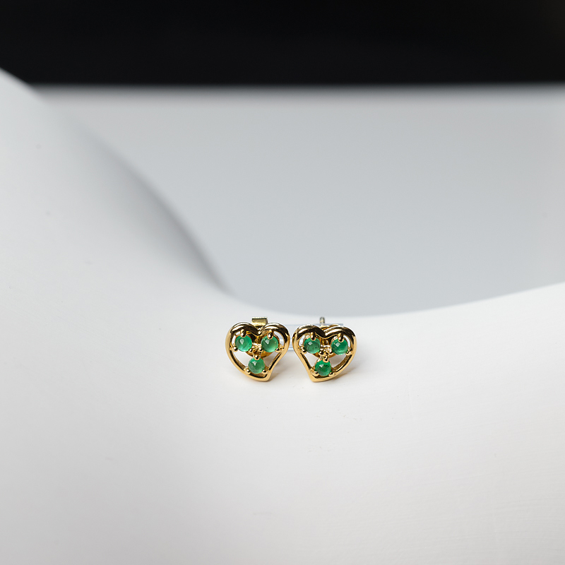 18K金镶天然鲜绿祖母绿耳钉-红掌柜