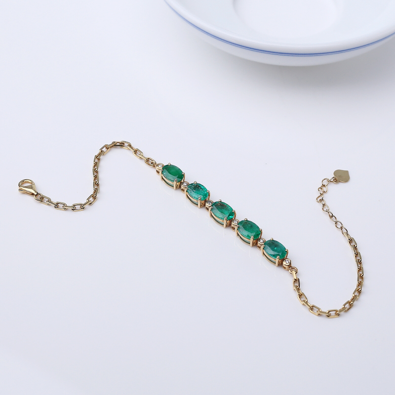 18K金镶钻天然鲜绿祖母绿手链-红掌柜