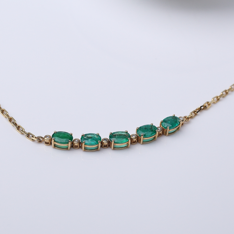 18K金镶钻鲜绿祖母绿手链-红掌柜