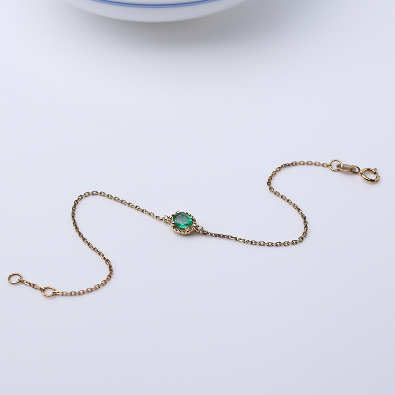 18K金镶钻赞比亚天然鲜绿祖母绿手链-红掌柜