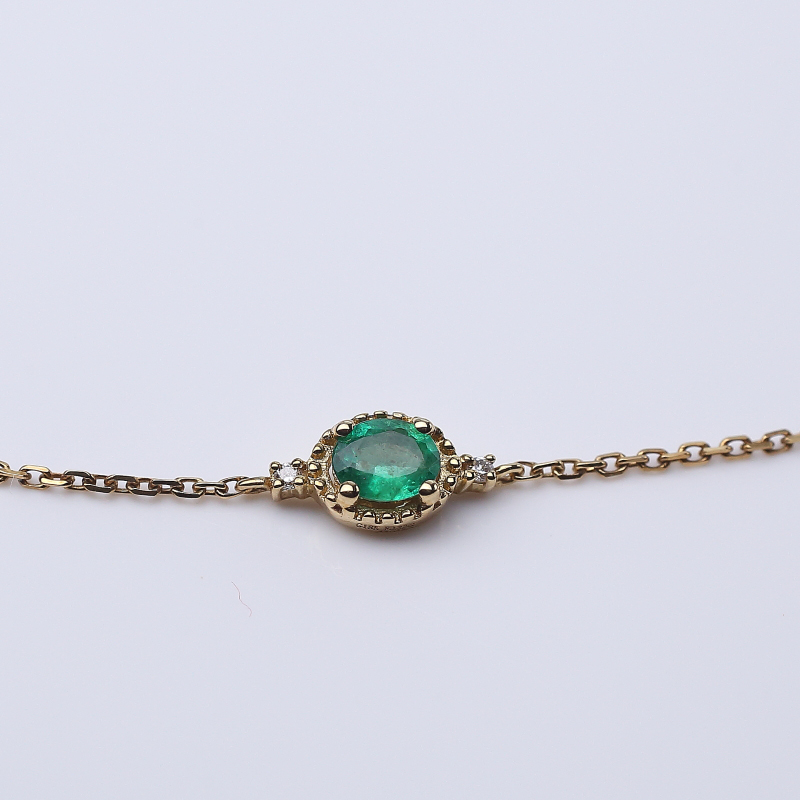 18K金镶钻赞比亚天然祖母绿手链-红掌柜