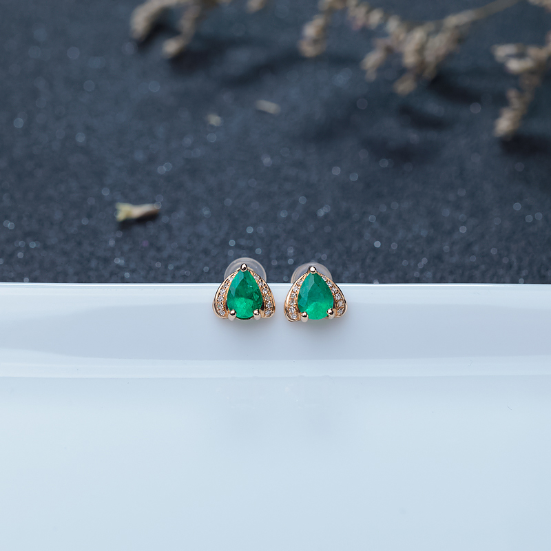 18K鲜绿祖母绿耳钉-红掌柜