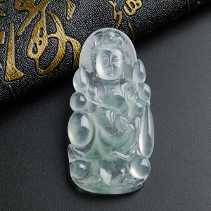 冰种飘花翡翠观音吊坠