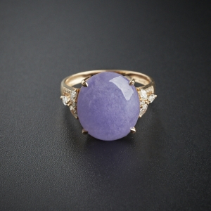 18K金冰糯种翡翠紫罗兰戒指