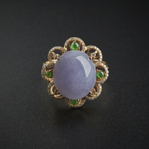 翡翠糯种紫罗兰戒指