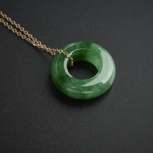 18K金镶糯种浓绿翡翠平安扣吊坠