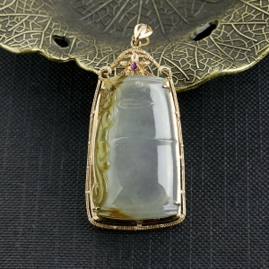 18K金糯冰种黄翡吊坠