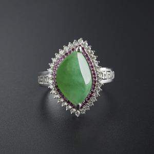 糯种黄阳绿翡翠随形戒指