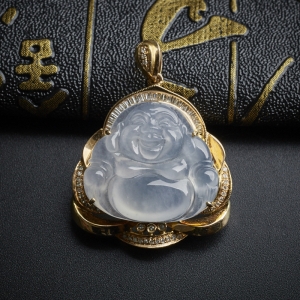 18K金镶冰糯种翡翠佛吊坠