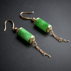 18K金镶钻糯种翡翠翠绿耳坠