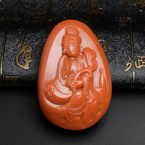 柿子红满肉南红观音吊坠