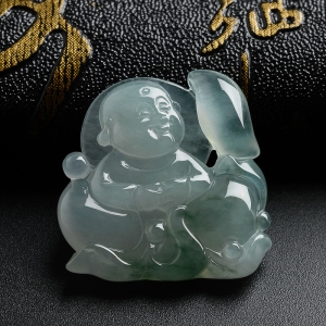 冰糯种飘花翡翠童子吊坠