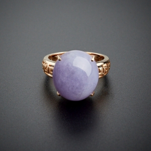 18K金镶钻糯种紫罗兰翡翠戒指