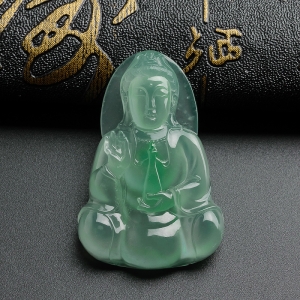 冰种晴水翡翠观音吊坠
