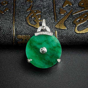 18K镶钻糯种浓绿翡翠平安扣吊坠