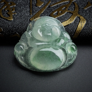 冰糯种飘翠翡翠佛吊坠