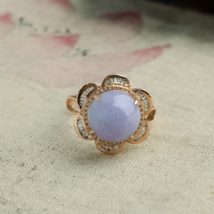 18K金糯种紫罗兰翡翠圆形戒指