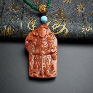 柿子红满肉南红韦陀菩萨吊坠