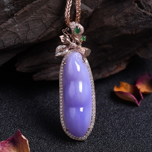 18K金镶钻糯种紫罗兰翡翠豆子挂坠