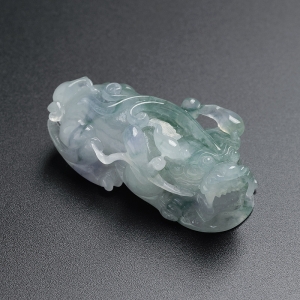 冰糯种飘花翡翠貔貅吊坠