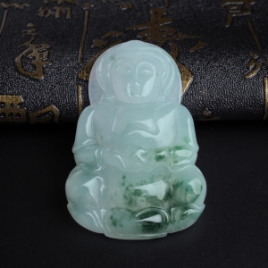 糯种飘花翡翠观音吊坠