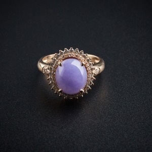 18K镶钻糯种紫罗兰翡翠戒指