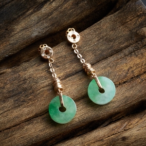 18K金镶冰糯种浅绿翡翠耳环