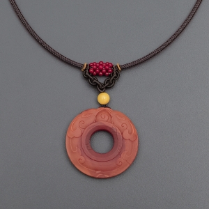 柿子红南红仿古平安扣吊坠