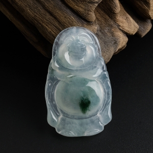 冰糯种飘花翡翠站佛吊坠