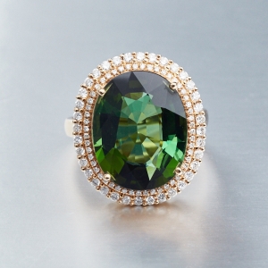 18K金镶钻碧玺戒指