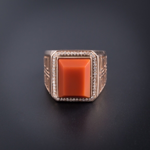 柿子红南红方形戒指